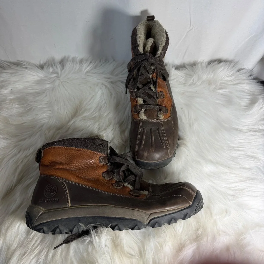 Timberland Waterproof Winter Boots Brown Leather Faux Fur Lined 93104 Mens 10.5M